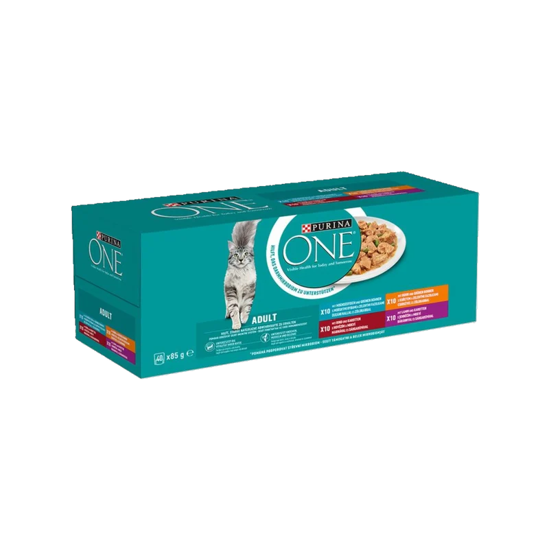 De Hun’nenhoff | PURINA ONE Adult Mixpaket 40 x 85 g – Abwechslungsreicher Genuss für ausgewachsene Katzen