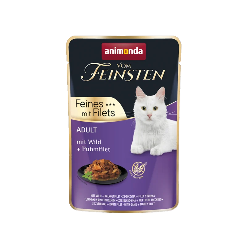 De Hun’nenhoff | Vom Feinsten Adult Feines mit Filets – Wild & Putenfilet – Edles Nassfutter für anspruchsvolle Katzen