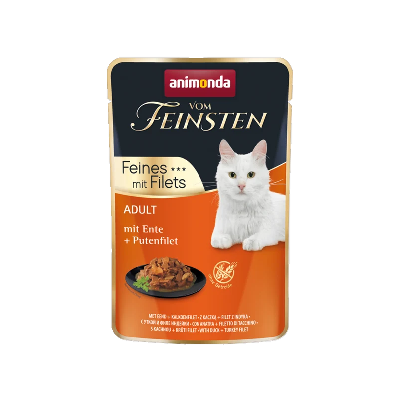 De Hun’nenhoff | Vom Feinsten Adult Feines mit Filets – Ente & Putenfilet – Delikates Nassfutter für feine Katzengaumen