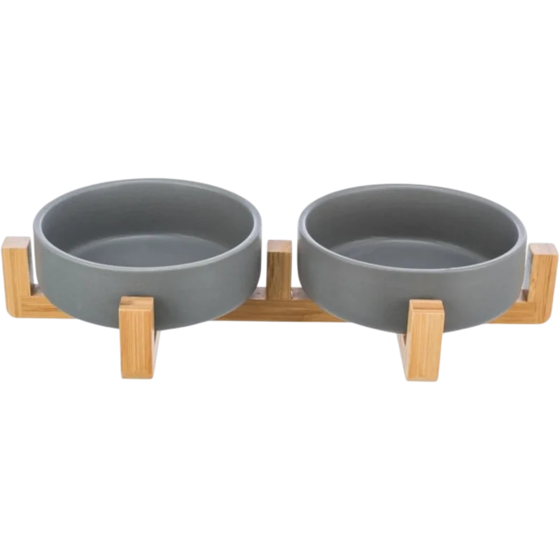 Trixie Stilvolles Doppelnapf-Set aus Keramik & Holz – für ein elegantes Fresserlebnis