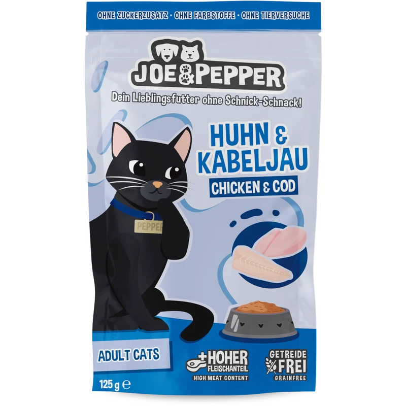 Joe & Pepper Cat - Frischebeutel Huhn & Kabeljau