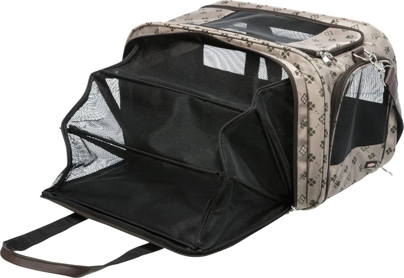 Beige/braune Hundetransporttasche Maxima mit ausklappbarer Liegefläche und Jacquardmuster