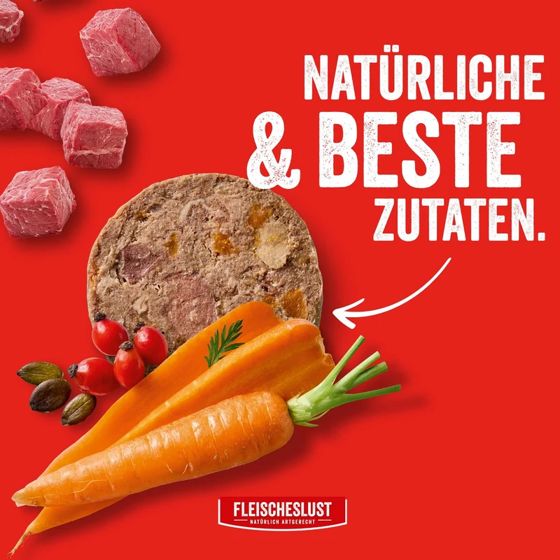 Fleischeslust Dog - Zartes Rind mit Karotte, Hagebutte & Kürbiskernen
