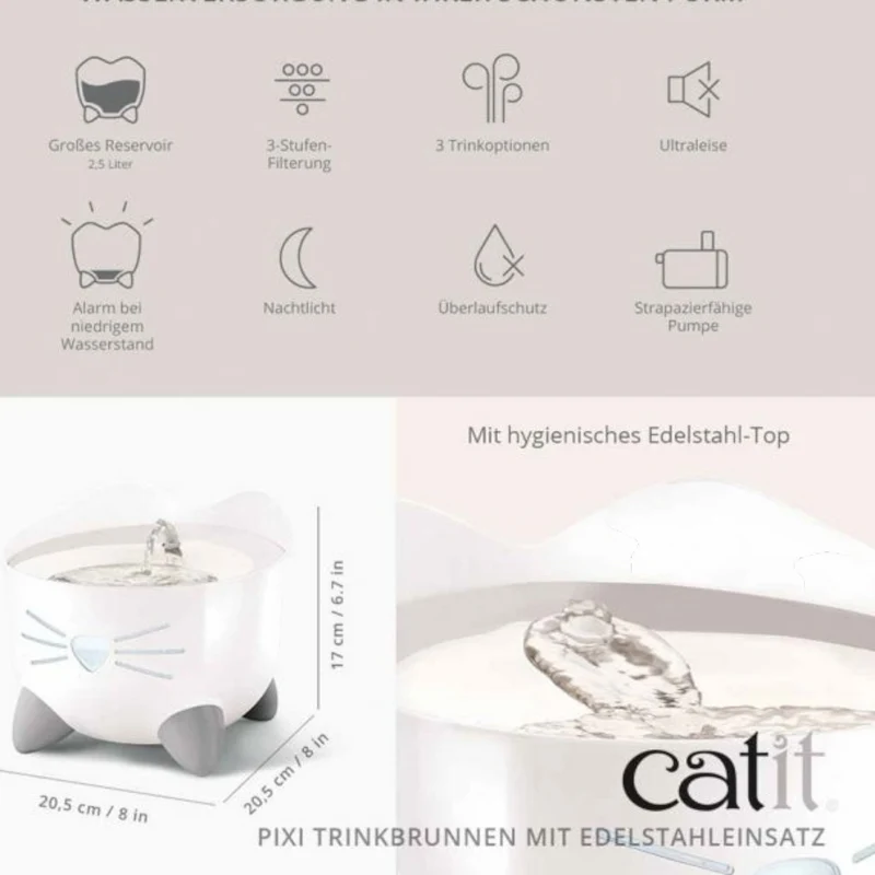 Catit PIXI Trinkbrunnen mit Edelstahleinsatz – Stilvoll, Hygienisch, Katzengerecht