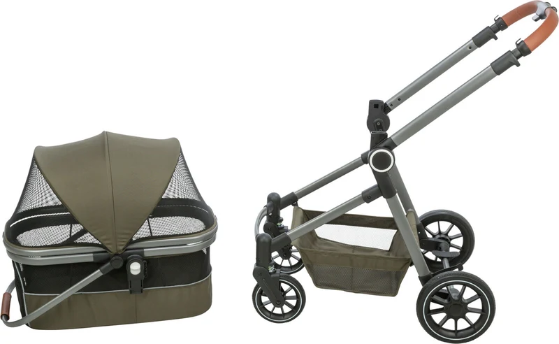 Hundebuggy bis 22 kg mit abnehmbarem Korb und Regenhaube