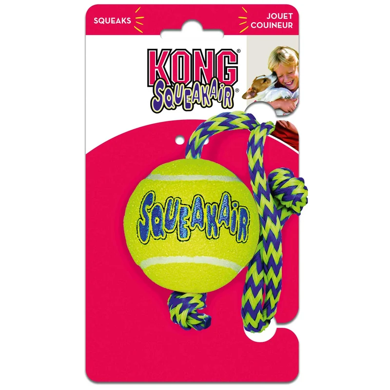 Hundespielzeug KONG® Squeakair® Ball mit Tau