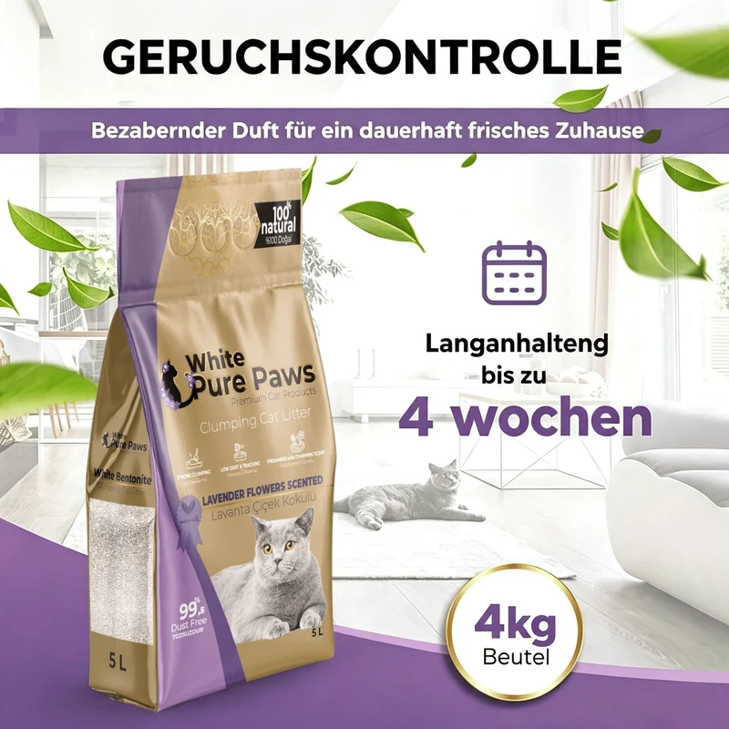 White Pure Paws Premium Bentonit Katzenstreu – 99,5 % staubfrei, stark klumpend & in verschiedenen Düften