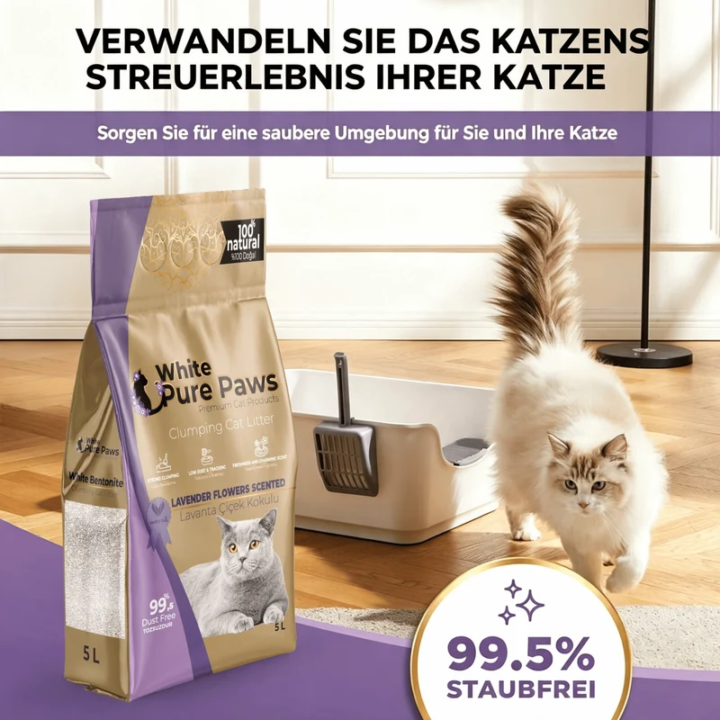 White Pure Paws Premium Bentonit Katzenstreu – 99,5 % staubfrei, stark klumpend & in verschiedenen Düften