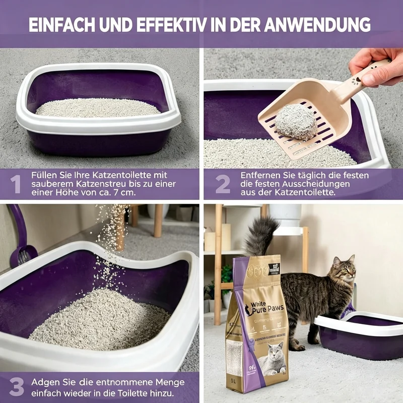White Pure Paws Premium Bentonit Katzenstreu – 99,5 % staubfrei, stark klumpend & in verschiedenen Düften