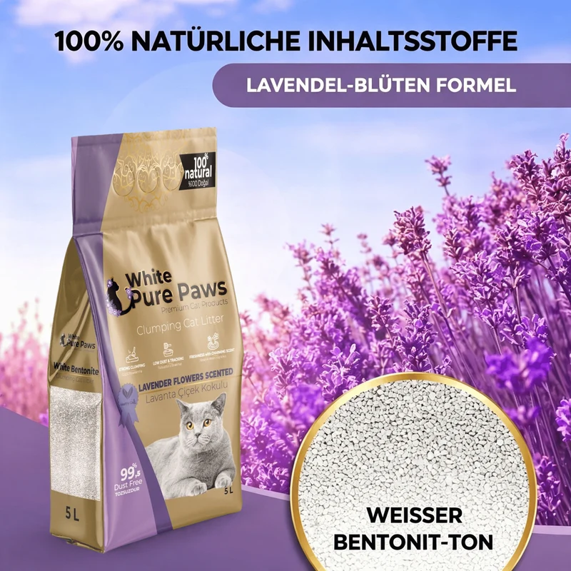 White Pure Paws Premium Bentonit Katzenstreu – 99,5 % staubfrei, stark klumpend & in verschiedenen Düften