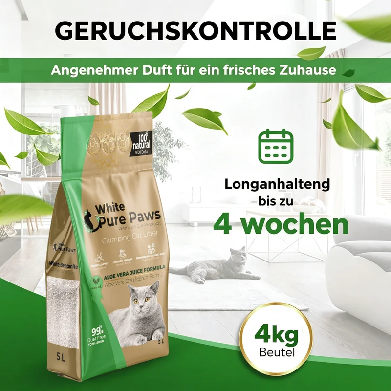 White Pure Paws Premium Bentonit Katzenstreu – 99,5 % staubfrei, stark klumpend & in verschiedenen Düften