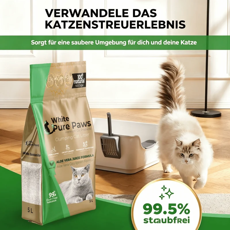 White Pure Paws Premium Bentonit Katzenstreu – 99,5 % staubfrei, stark klumpend & in verschiedenen Düften