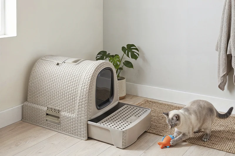 Curver Katzentoilette Misty – Rattanoptik 51 × 38,5 × 39,5 cm