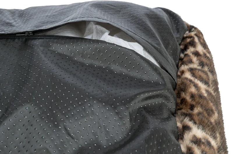 Eckiges Katzen- und Hundebett Leo mit Rand aus Plüsch im Leoparden-Look