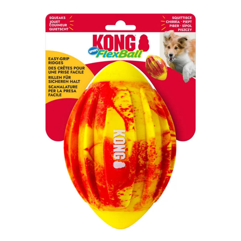 KONG Flexball Sport Football – Robustes Hundespielzeug mit Piepser & schwimmfähig