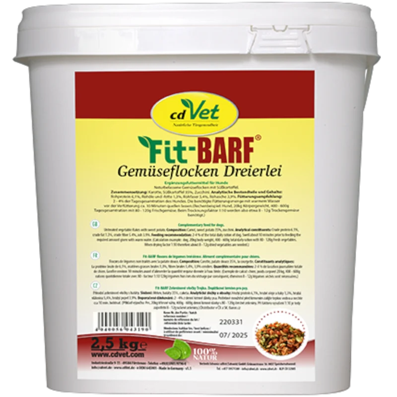 Fit-BARF Gemüseflocken Dreierlei – Karotte, Süßkartoffel & Zucchini für leichte, natürliche BARF-Power