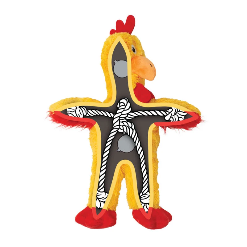 KONG Knots Chicken – Plüsch-Hundespielzeug mit Knotenseil & Quietscher