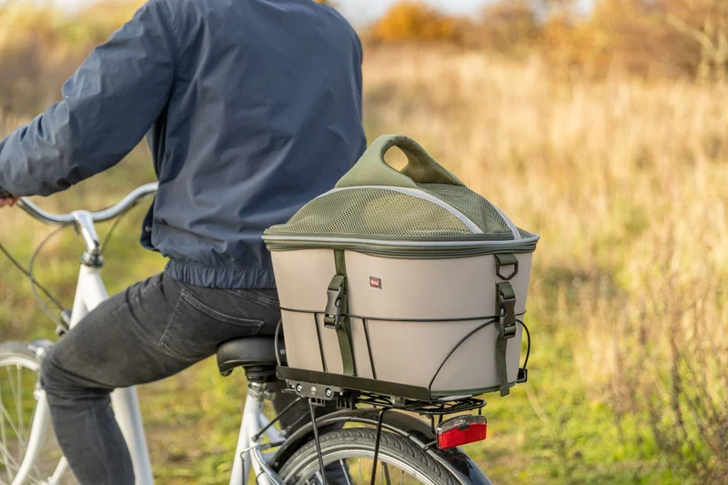 Hundefahrradkorb für Gepäckträger mit Netzhaube und Schultergurt