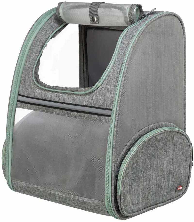 Luftdurchlässiger Hunde- und Katzenrucksack Chloe aus Mesh mit Brust- und Taillengurt, hellgrau/salbei