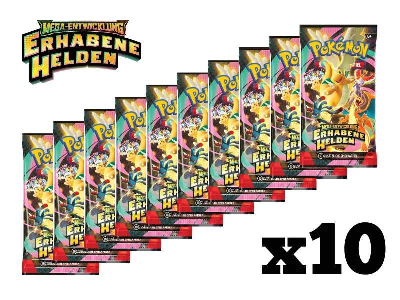Pokémon 10x Boosterpack-Bundle - Mega-Entwicklung - Erhabene Helden