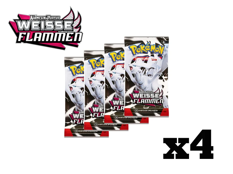Pokémon 4x Boosterpack-Bundle Karmesin & Purpur – Weiße Flammen