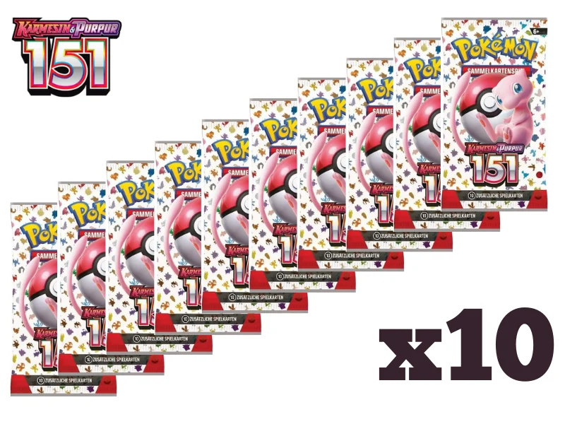 Pokémon 10x Boosterpack-Bundle Karmesin & Purpur - 151