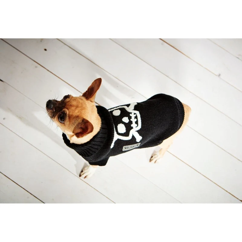 Wolters Hunde Strickpullover Totenkopf – Halloween Hundepullover schwarz, Gr. 20–50 cm