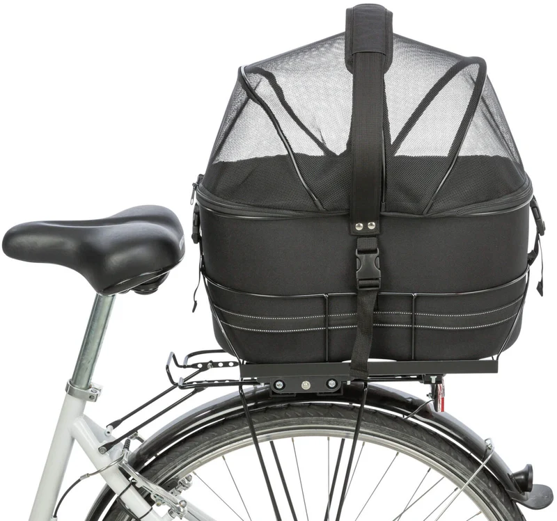 TRIXIE Hundefahrradkorb Gepäckträger – bis 6 kg, Netz-Abdeckung, Kurzleine, schwarz