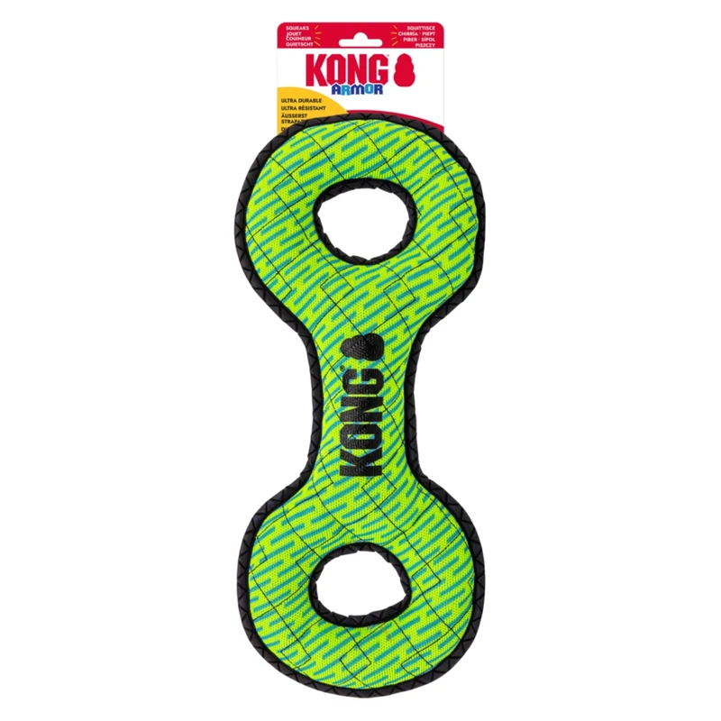 KONG Armor Double Tug – Robustes Zerrspielzeug für Hunde mit Quietscher & Reflektor