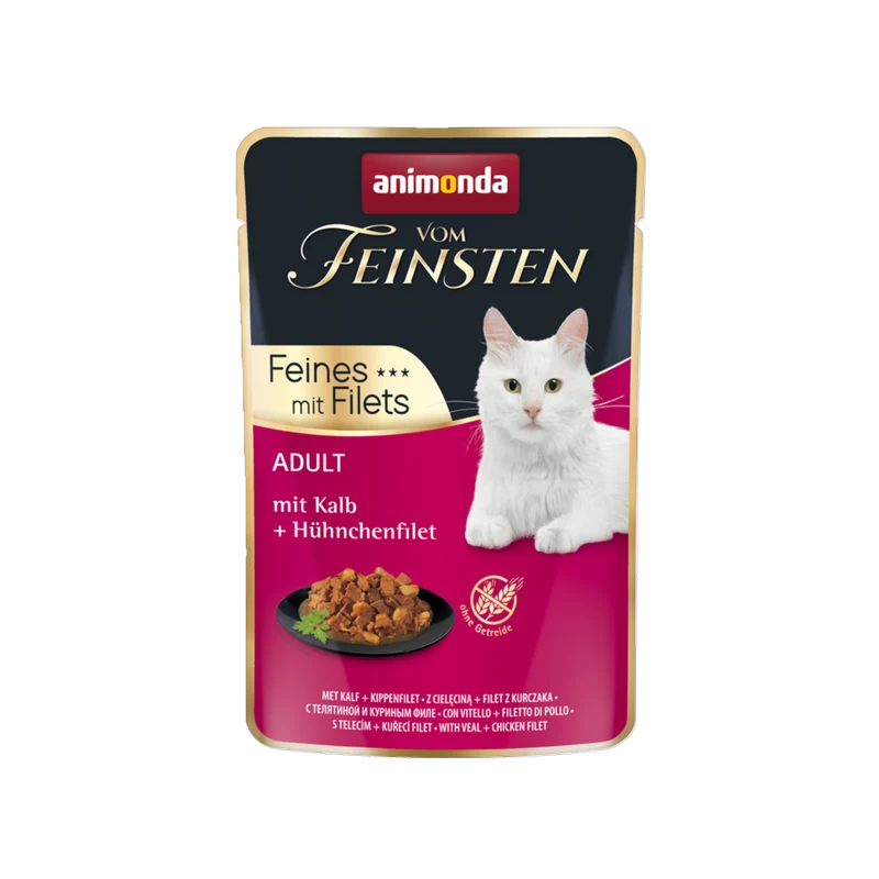 De Hun’nenhoff | Vom Feinsten Adult Feines mit Filets – Kalb & Hühnchenfilet – Zartes Ragout für anspruchsvolle Katzen
