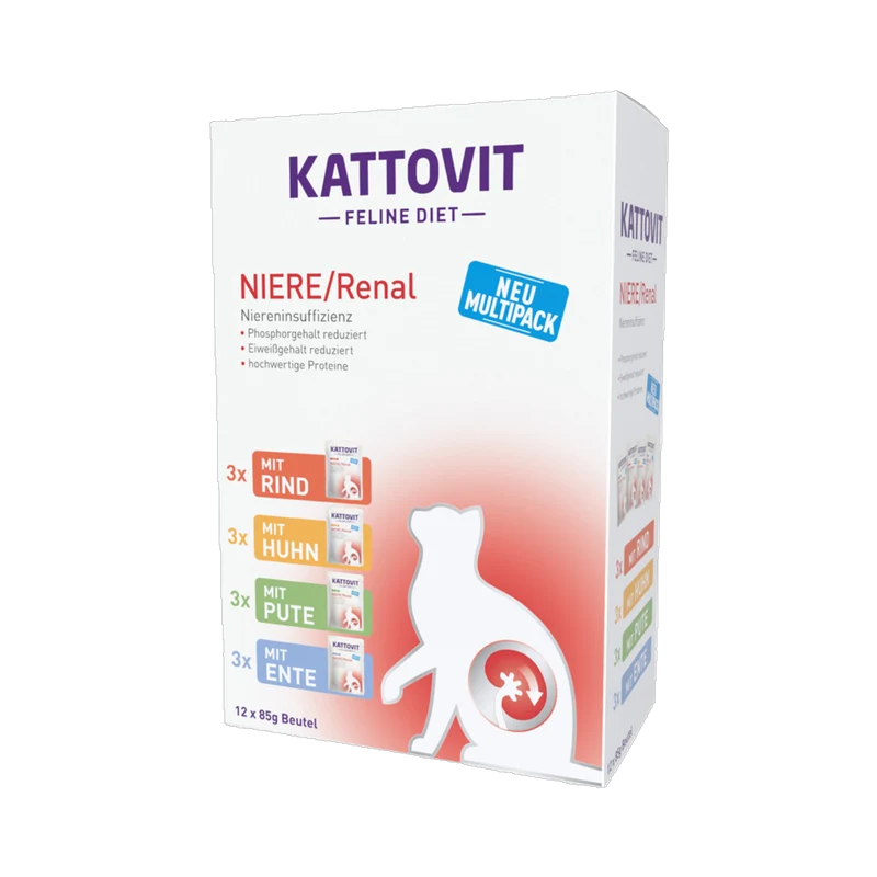 De Hun’nenhoff | Kattovit Feline Diet NIERE / Renal – Mixpack (Rind, Huhn, Pute, Ente) – Diät-Nassfutter zur Nierenunterstützung für Katzen