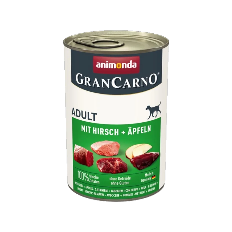 De Hun’nenhoff | Animonda GranCarno® Adult mit Hirsch & Äpfeln – Nassnahrung mit Wildbrühe, Apfel und Distelöl