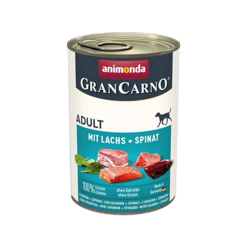 De Hun’nenhoff | Animonda GranCarno Schwein & Lachs – Nassnahrung mit Lachsbrühe, Spinat und Distelöl