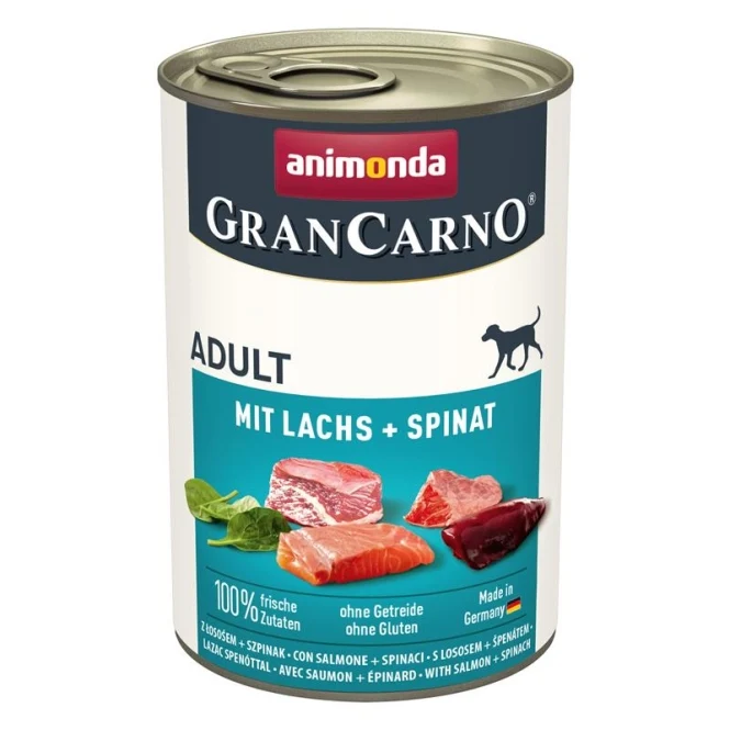 De Hun’nenhoff | Animonda GranCarno Schwein & Lachs – Nassnahrung mit Lachsbrühe, Spinat und Distelöl