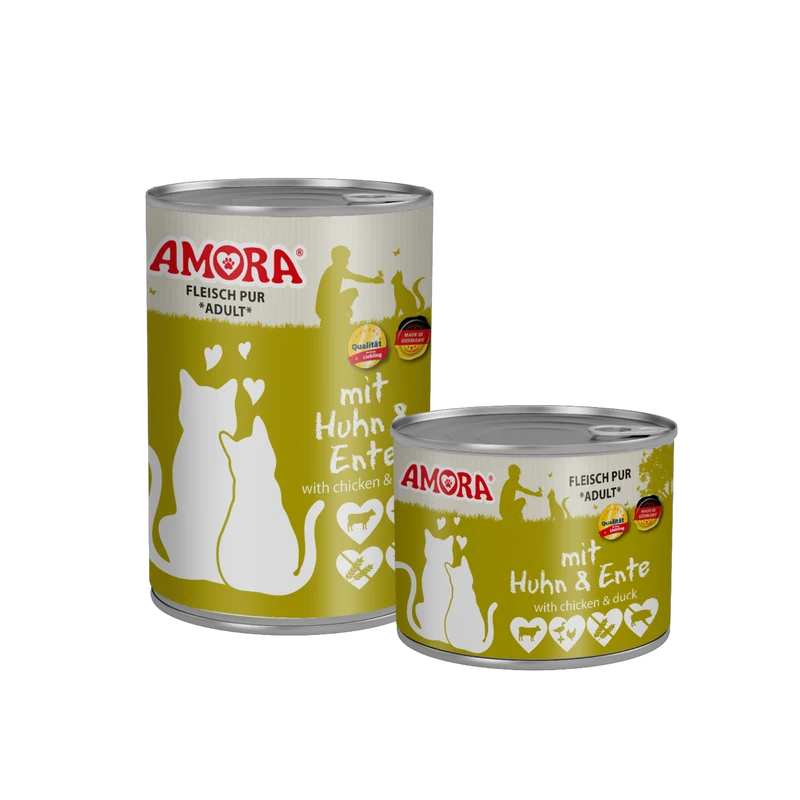 AMORA Cat Fleisch Pur Huhn + Ente – Natürliche Vollnahrung mit Geflügelvielfalt