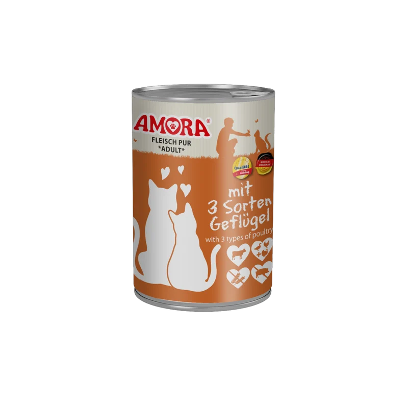 AMORA Cat Fleisch Pur 3xGeflügel – Natürliche Vollnahrung für anspruchsvolle Katzen