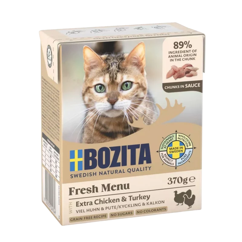 Bozita Häppchen in Sauce mit Hühnchen & Pute – fettarmes Premium-Nassfutter