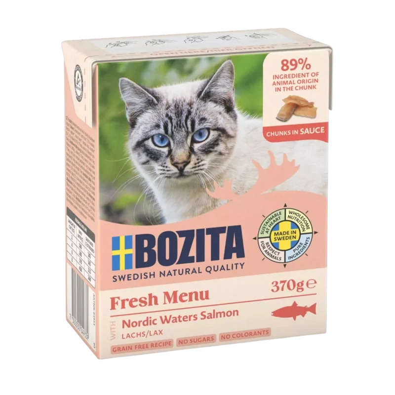 Bozita Fresh Menu Häppchen in Sauce mit Lachs – fettarmes Premium-Nassfutter