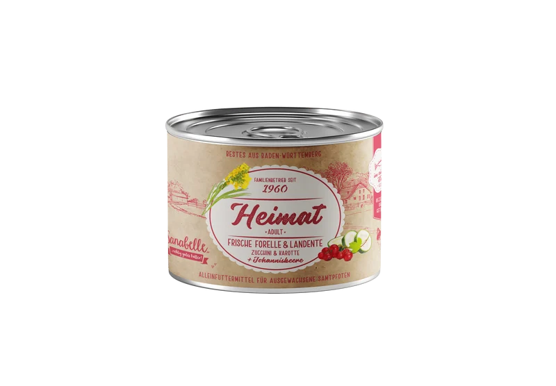 Sanabelle Heimat Dose Adult frische Forelle & Landente + Zuccini, Karotte & Johannisbeere