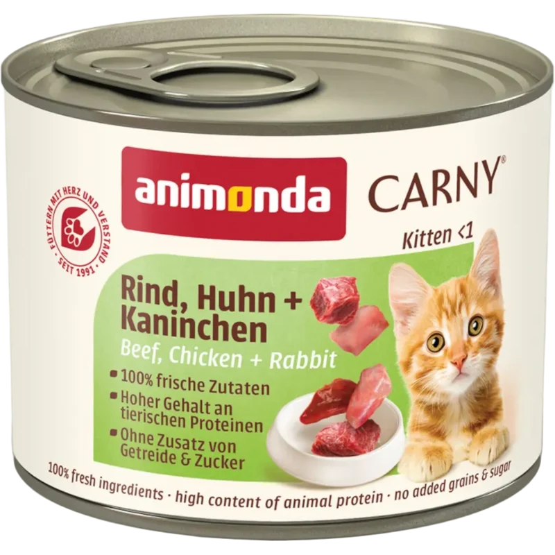 Carny Kitten Rind, Huhn + Kaninchen – ausgewogener Fleischgenuss für wachsende Kätzchen