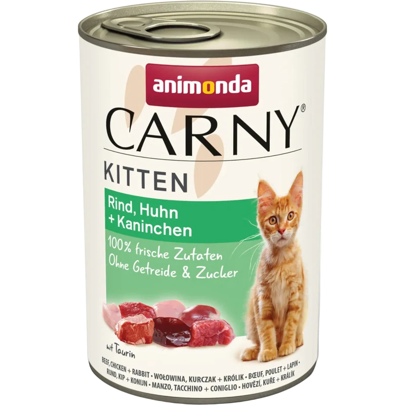 Carny Kitten Rind, Huhn + Kaninchen – ausgewogener Fleischgenuss für wachsende Kätzchen