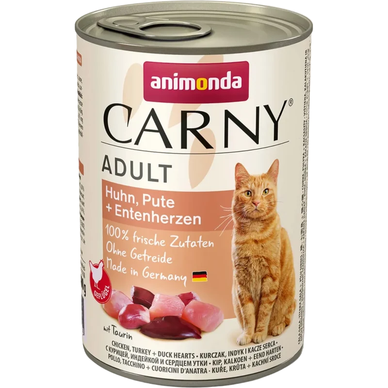 Carny Adult Huhn, Pute + Entenherzen – Reiner Fleischgenuss mit Herz