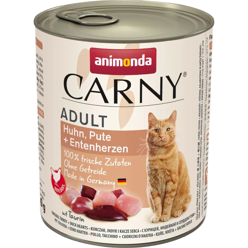 Carny Adult Huhn, Pute + Entenherzen – Reiner Fleischgenuss mit Herz