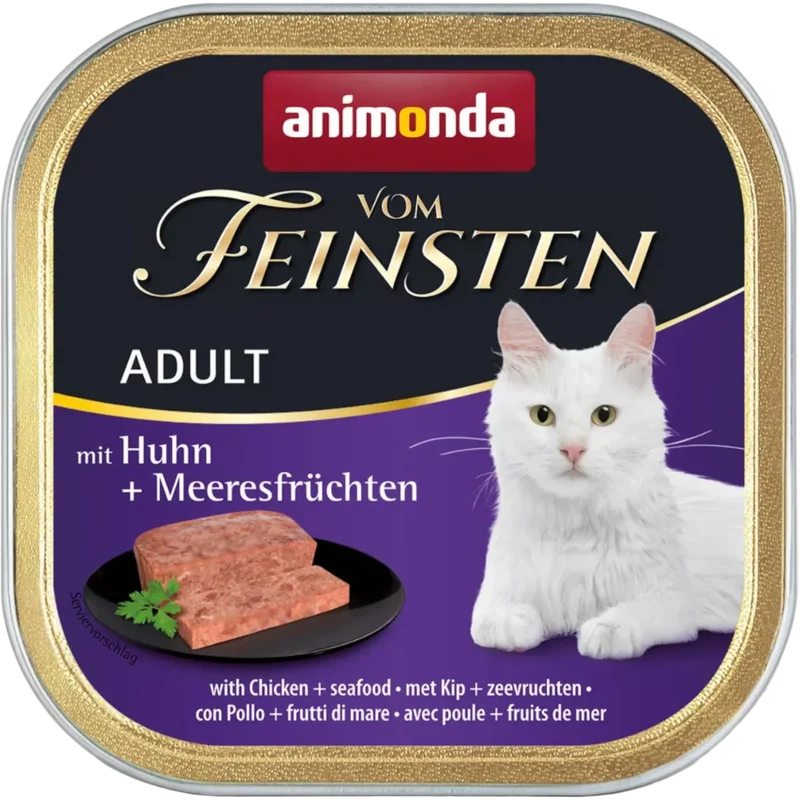 Vom Feinsten Adult Pastete mit Huhn + Meeresfrüchten Premium-Genuss für anspruchsvolle Stubentiger.