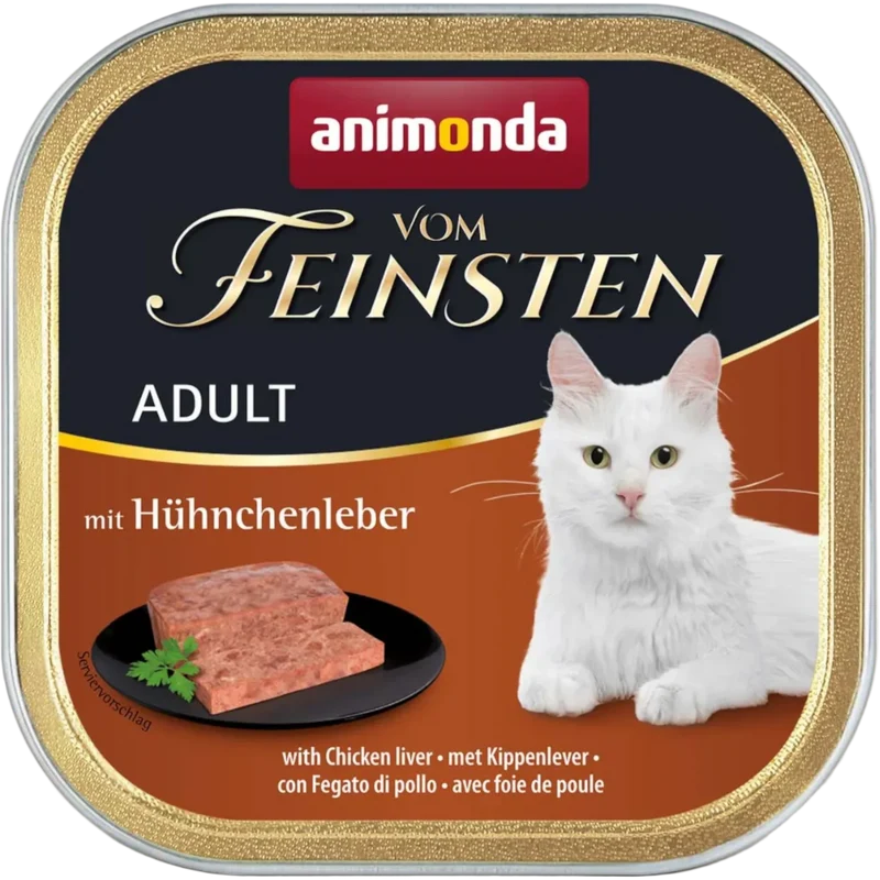 Vom Feinsten Adult Pastete mit Hühnchenleber Premium-Nassfutter. Klare Rezeptur. Maximale Akzeptanz.