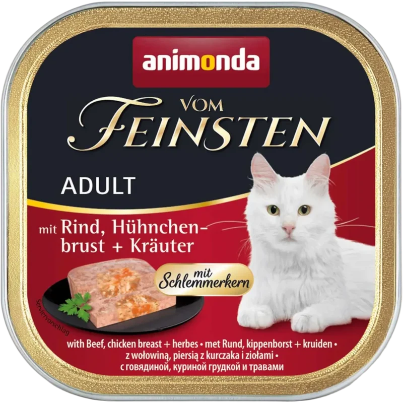 Vom Feinsten Adult Schlemmerkern – Rind, Hühnchenbrust + Kräuter Premium-Feuchtfutter mit Genusskern.