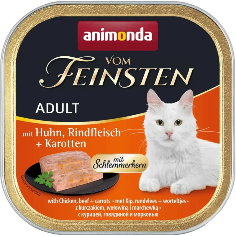Vom Feinsten Adult Schlemmerkern – Huhn, Rindfleisch + Karotten Premium-Pastete mit Überraschungseffekt.