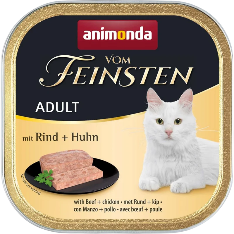 Vom Feinsten Adult Pastete mit Rind + Huhn Fein-stückige Premium-Pastete für anspruchsvolle Katzen