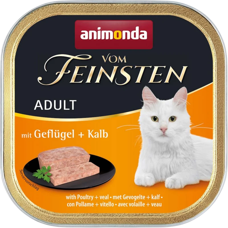 Vom Feinsten Adult Pastete mit Geflügel + Kalb Ein zartes Premium-Menü für anspruchsvolle Feinschmecker-Katzen.
