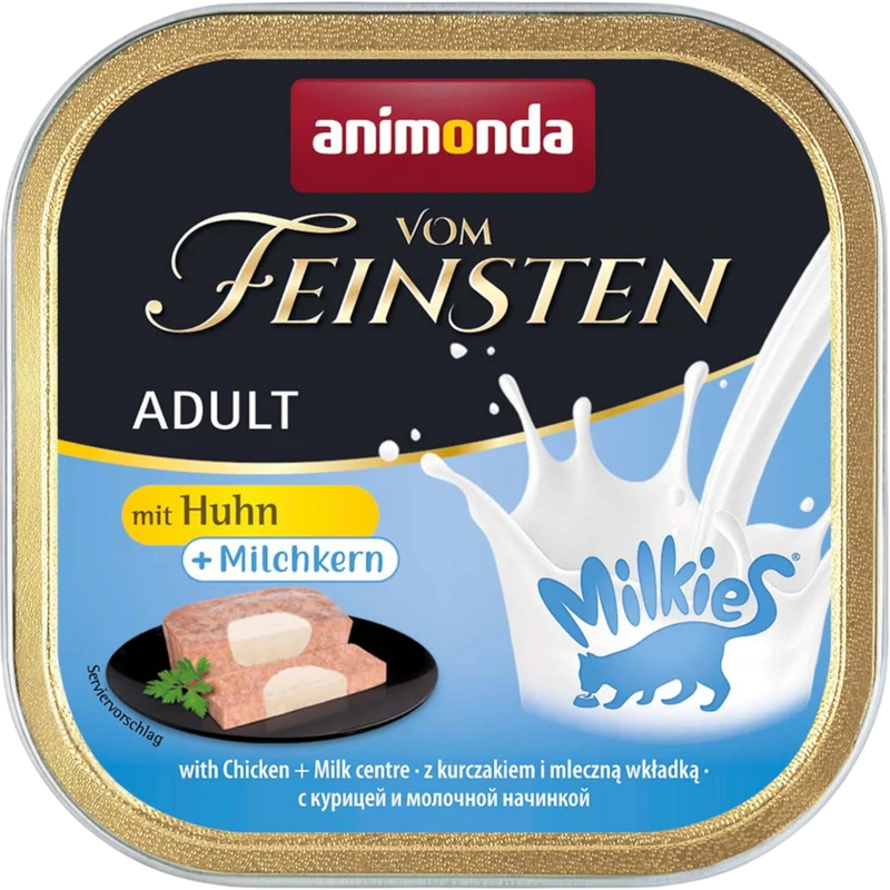 Vom Feinsten Adult mit Milkies-Kern – Huhn + Milchkern Premium-Pastete mit cremigem Überraschungskern.